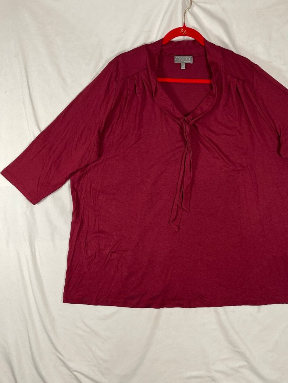 Selection by Ulla Popken Tunic Top Women 16/18 Maroon Red 3/4 Sleeve Stretch